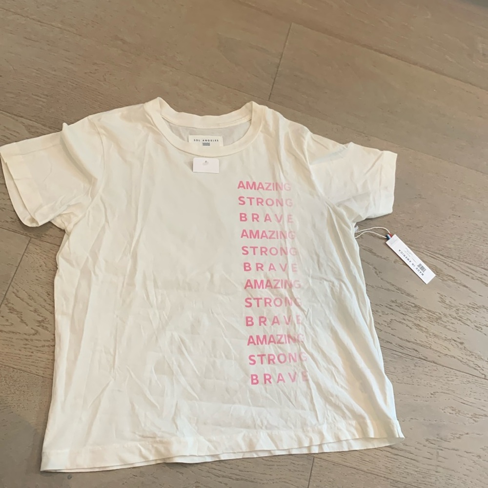 Sol Angeles amazing strong brave pink and white crew tee NWT size medium